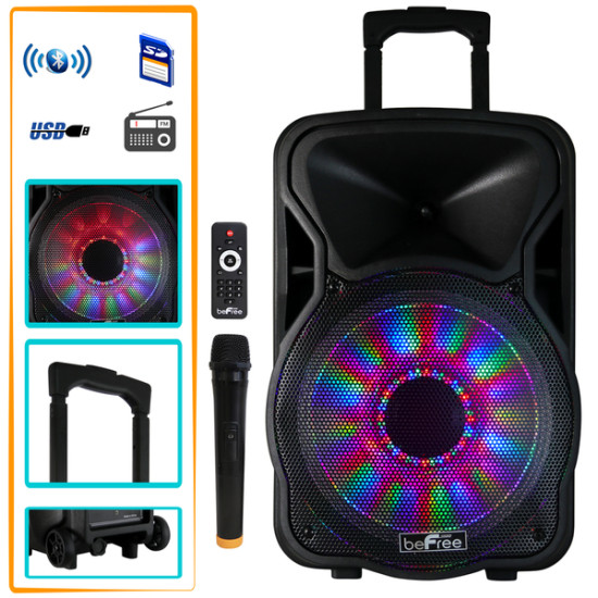 beFree Sound 12 Inch 2500 Watt Bluetooth Rechargeable Portable Party PA Speaker with Illuminating Lightsdpt MEGA-BFS-4400