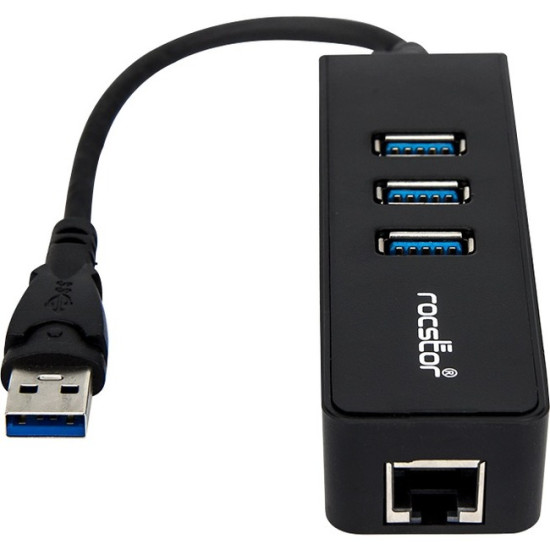 Rocstor Premium 3 Port Portable USB 3.0 Hub with Gigabit Ethernet 10/100/1000
